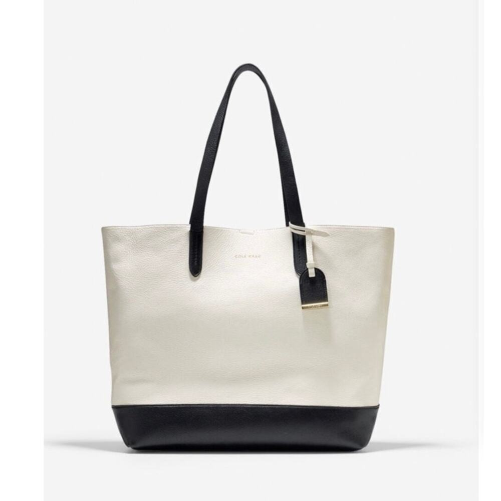 Cole Haan Palermo Large Leather Structured Everywhere Multi Purpose Bag B&W| GUC